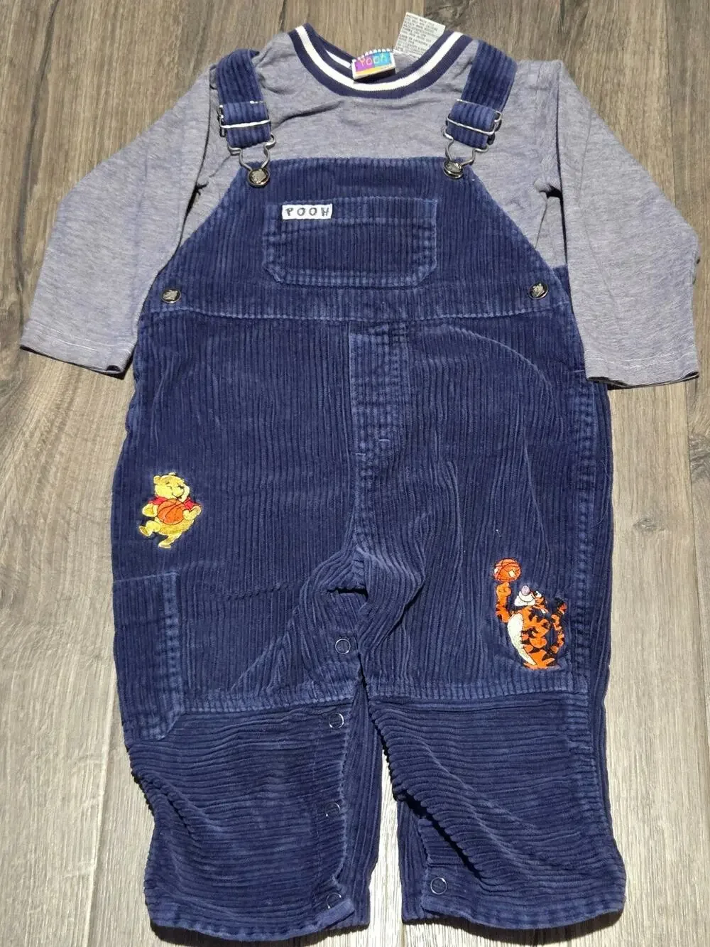 Vintage Y2K Winnie The Pooh & Tigger Baseketball Corduroy Overalls & Shirt 24M